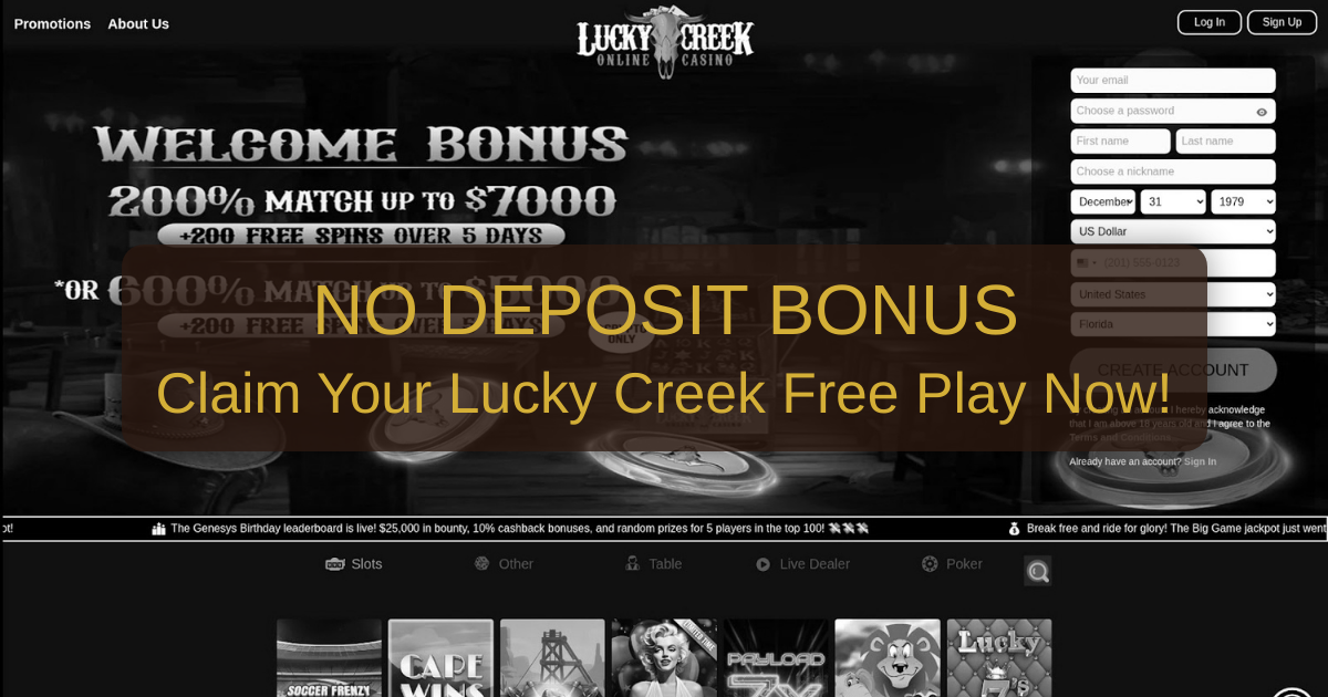 Lucky Creek No Deposit Bonus: Official Codes and Rewards